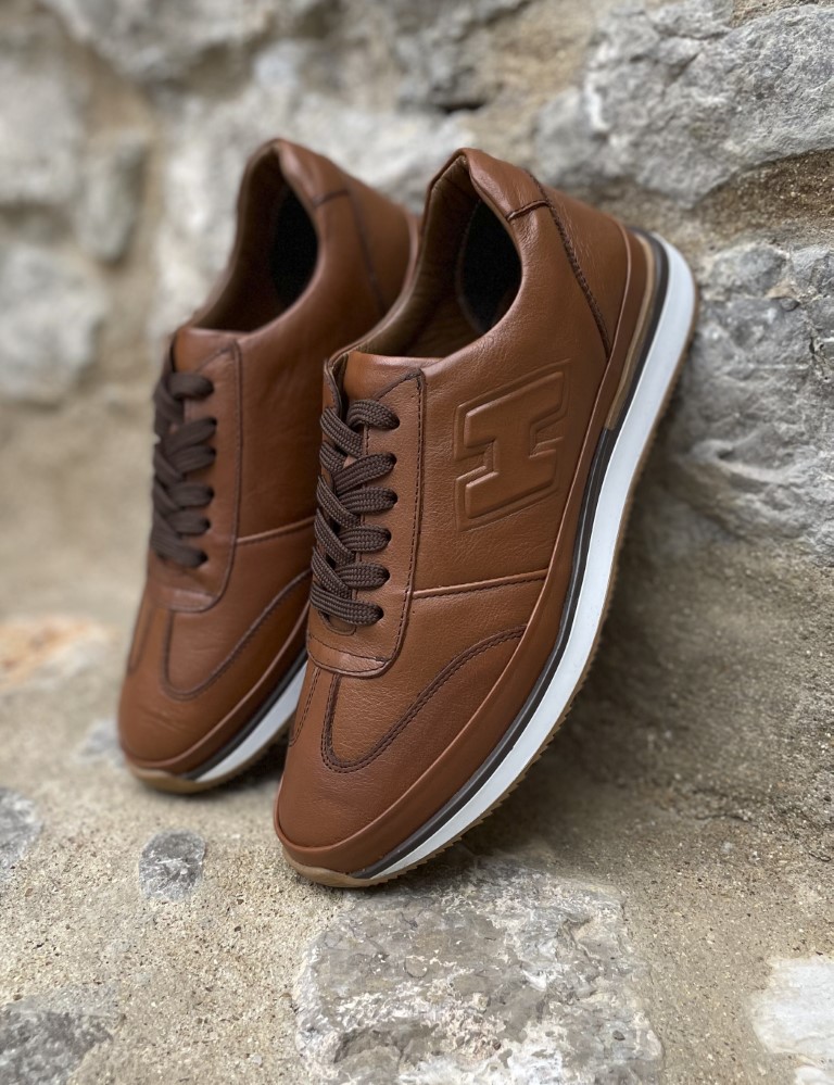 Huxley and Grace Ανδρικά ταμπά δερμάτινα casual Sneakers με ανάγλυφο σχέδιο HG175543T